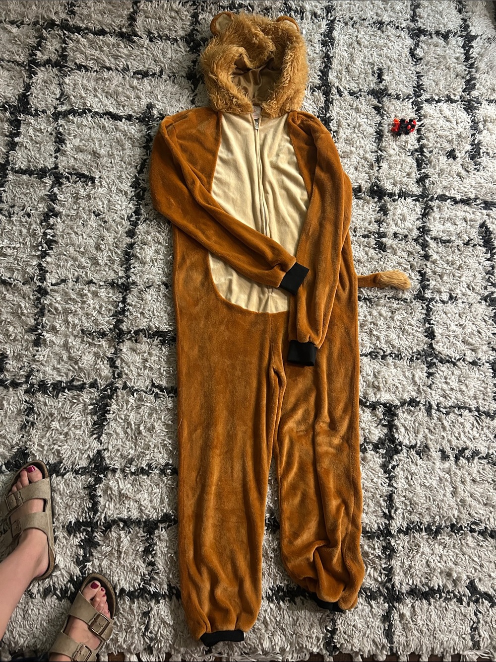 Adult Lion Hooded One-Piece Footie Pajamas - Brown